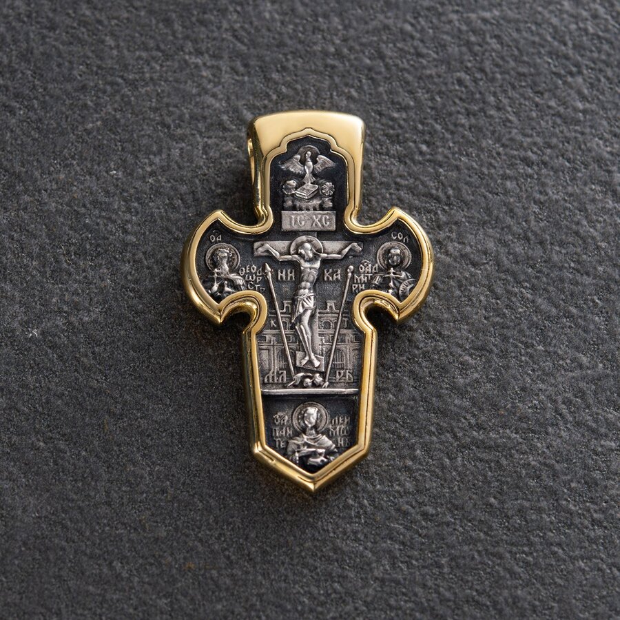 Серебряный крестик с позолотой "Распятие. Архангел Михаил" 131746