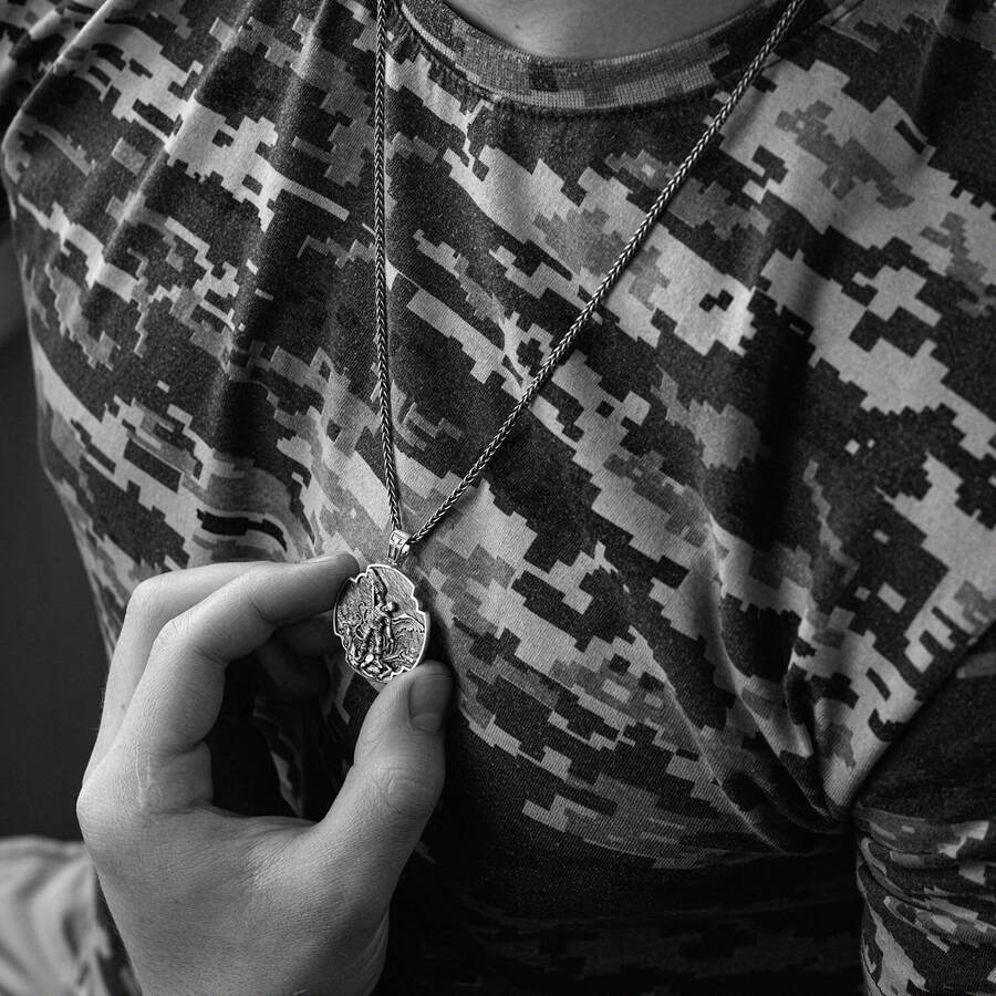 Срібний кулон "Український воїн. Молитва до Архангела Михайла" 133226