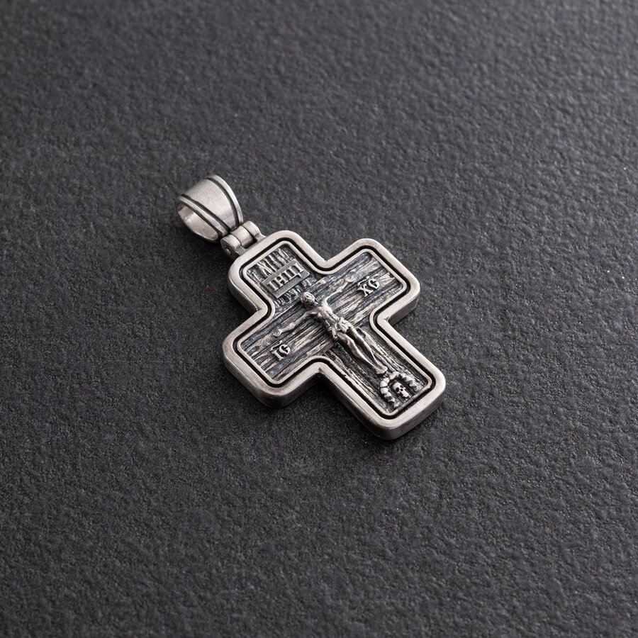 Православный серебряный крест "Распятие. Спаси и Сохрани" (на укр. языке) 133308