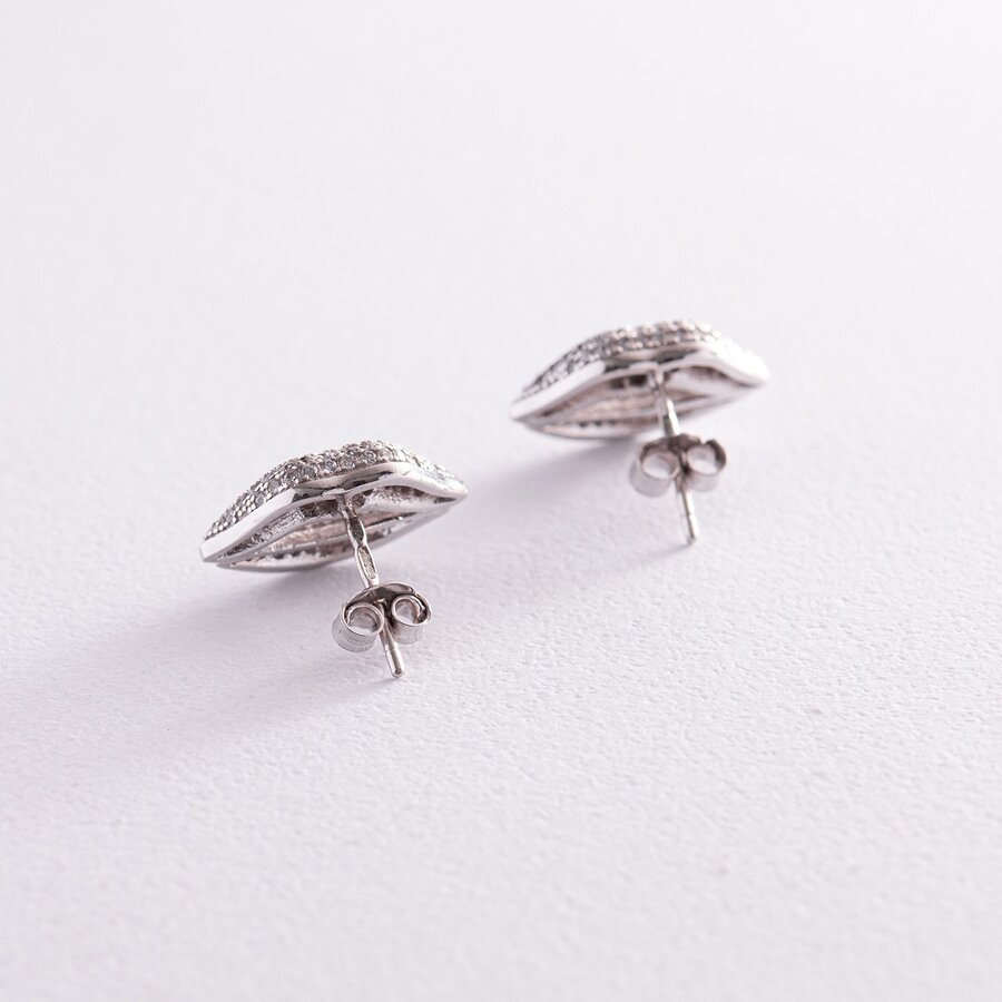 Срібні сережки - пусети "Губки" з фіаніти 121672
