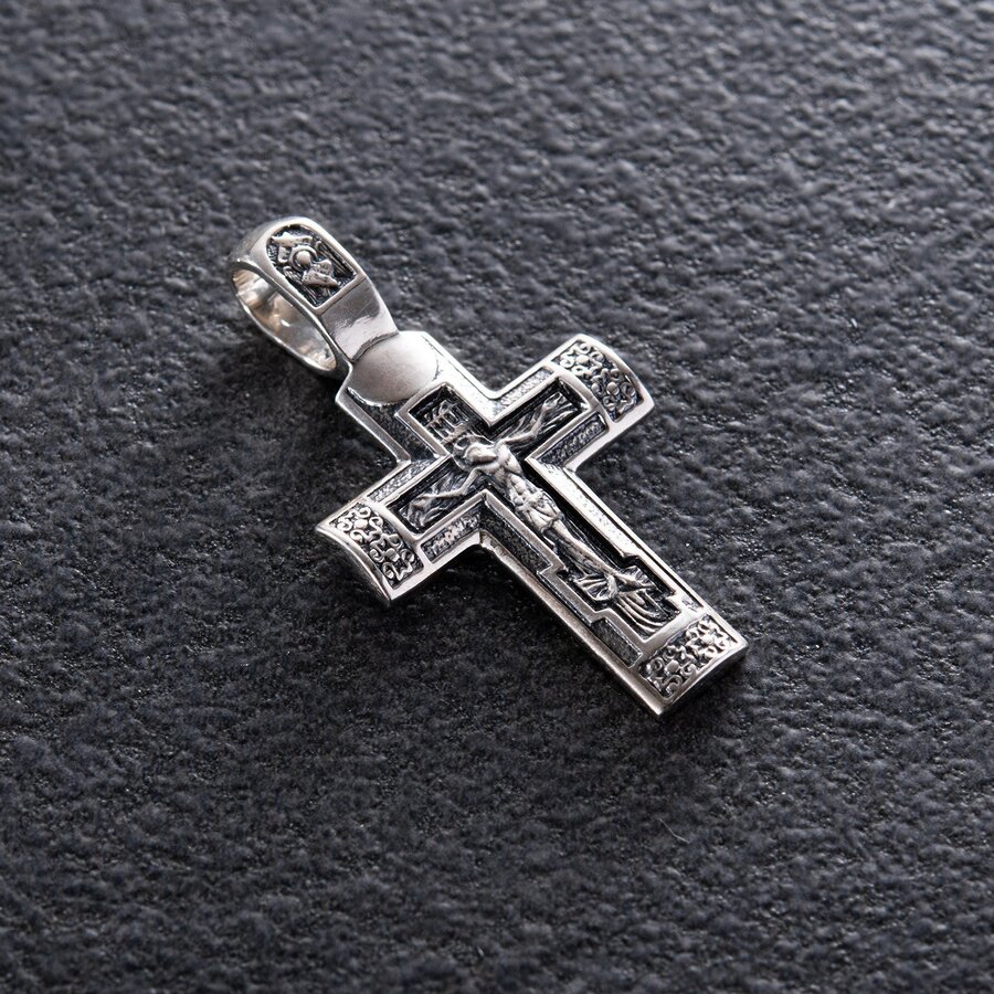 Серебряный крестик "Распятие. Молитва к Господу Иисусу Христу" (чернение) 131543