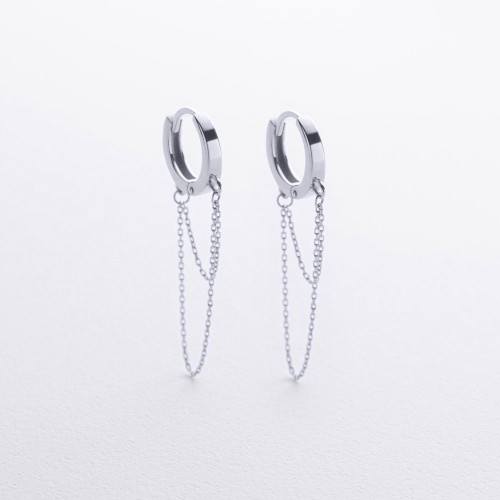 Серьги - кольца с цепочками в белом золоте с08919