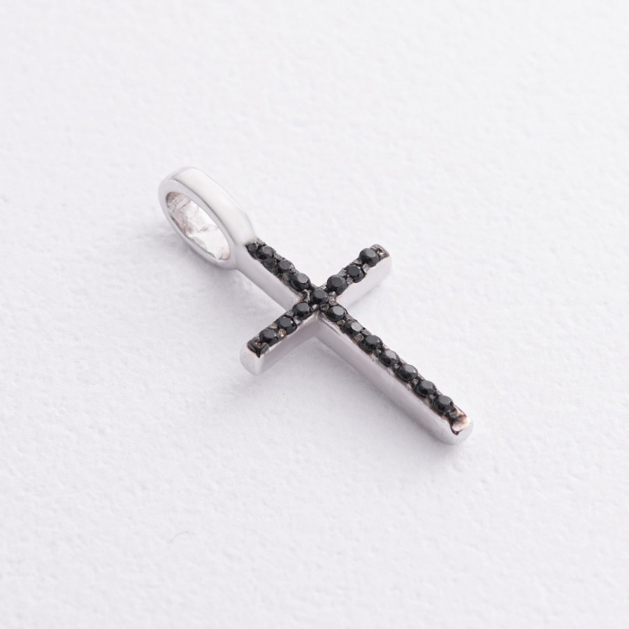 Срібний хрестик з чорними фіанітами 3015/1р-CZ ч