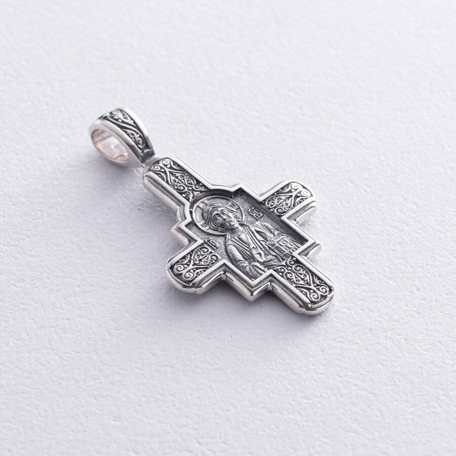 Срібний православний хрестик "Господь Вседержитель. Великомученик Пантелеймон Цілитель" 131922