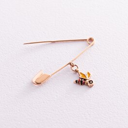 Золотая детская булавка "Пчелка" с эмалью зак00144