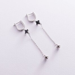 Срібні сережки "Клевер з дзвіночками" (емаль) 122788