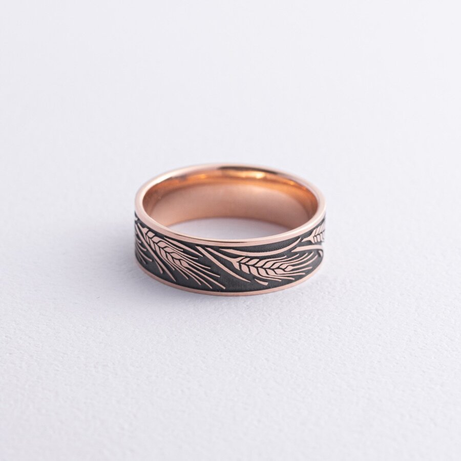 Обручальное золотое кольцо "Колосок" с чернением 240571300