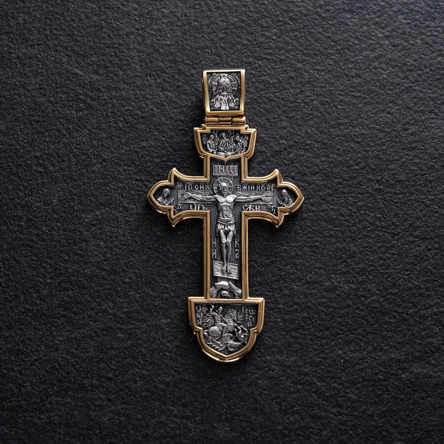 Серебряный православный крест (чернение, позолота) 132730