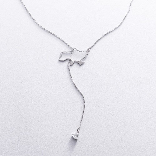 Срібне кольє - краватка "Карта України" (куб. цирконій Swarovski у формі серця) 4050с