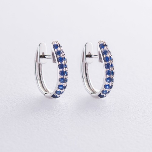 Золотые серьги (синий сапфир) сб0253sth