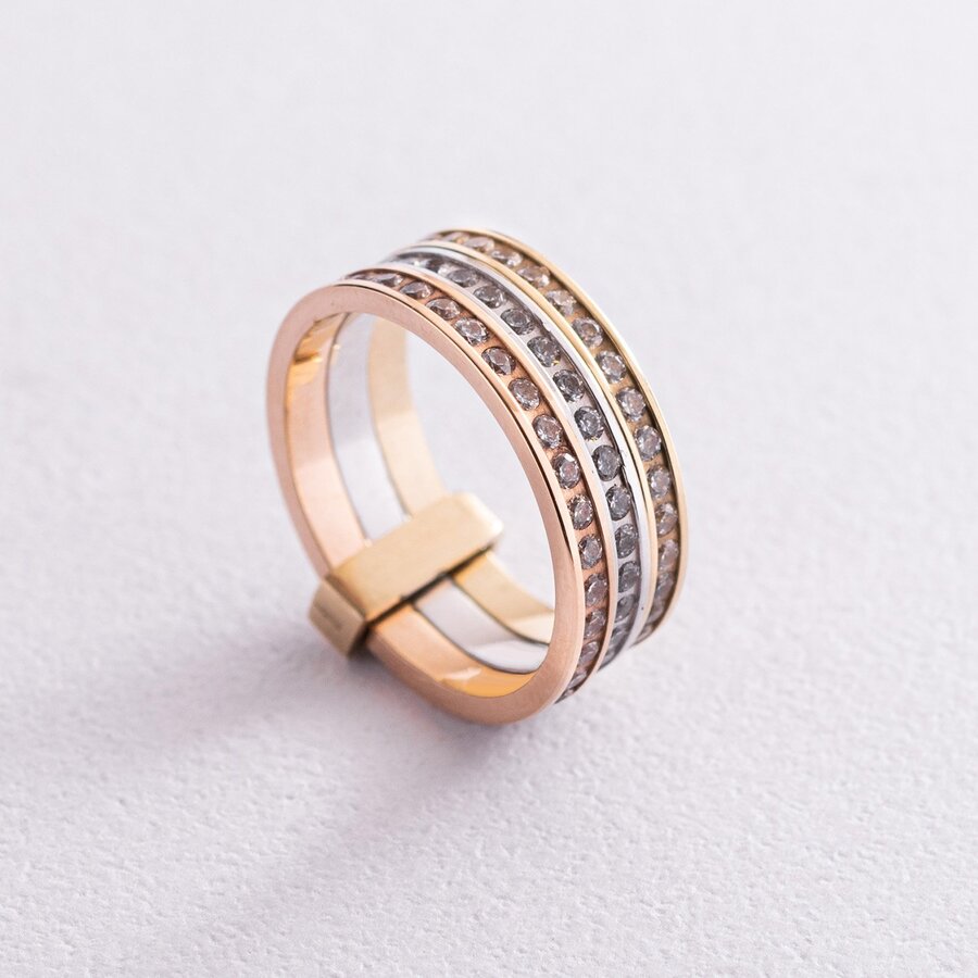 Золотое тройное кольцо з фианитами к01913 14.5