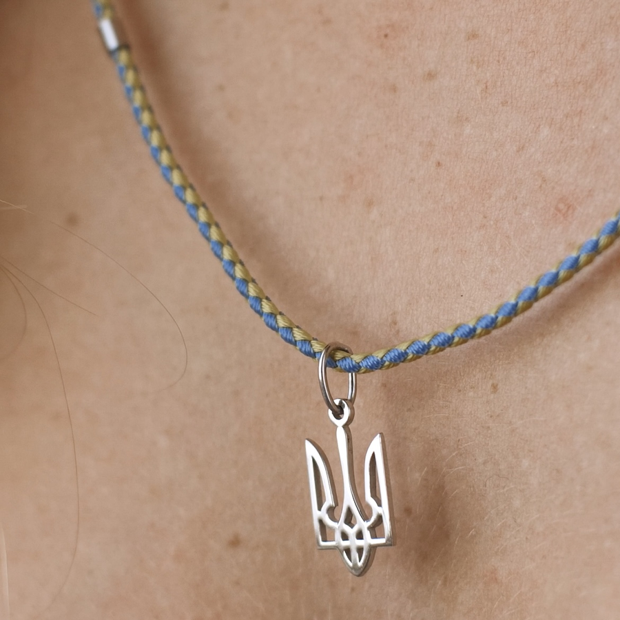 Серебряное колье "Герб Украины - Тризуб на шнурке" 990
