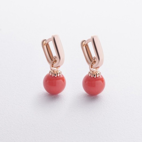 Серьги с кораллом (красное золото) с08755