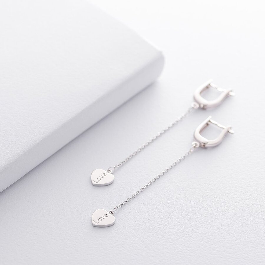 Срібні сережки з сердечками "Love" 122295