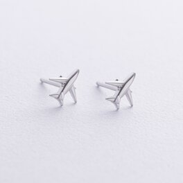 Серебряные серьги - пусеты "Самолет" mini 123351