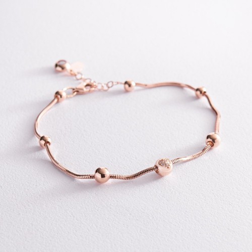 Браслет "Кульки" у червоному золоті (фіаніти) б05072