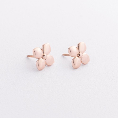 Cерьги - пусеты "Клевер" в красном золоте с09605