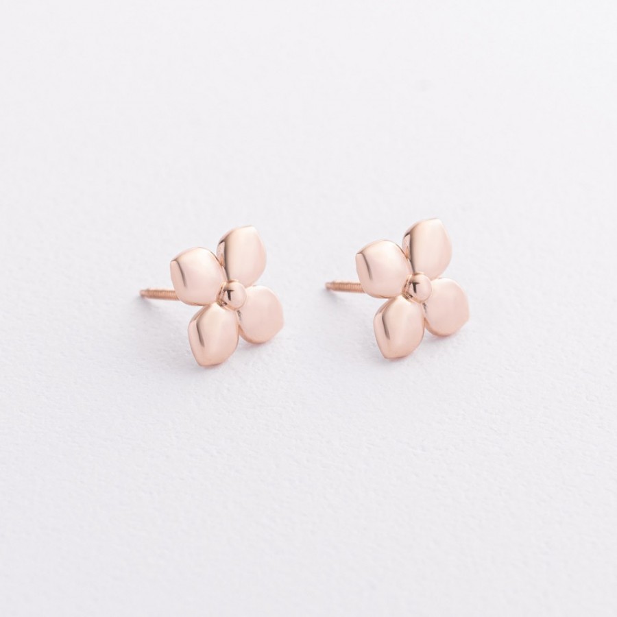 Сережки - пусети "Конюшина" в червоному золоті с09605