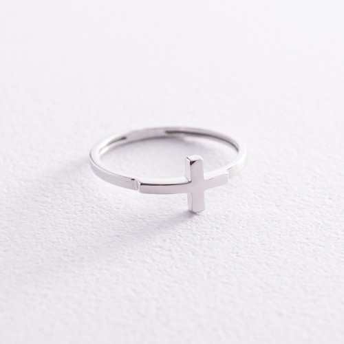 Кольцо "Крестик" в белом золоте к07210