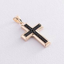 Крест в желтом золоте (черные фианиты) п03494
