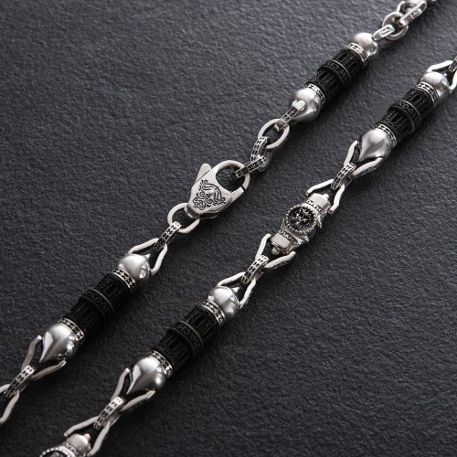 Чоловічий срібний ланцюжок "Спаси та Збережи" з ебеновим деревом 628