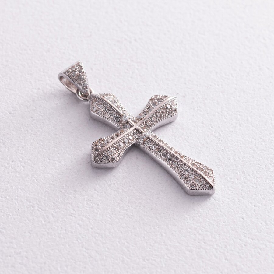 Срібний хрестик з фіанітами (родій) 131995