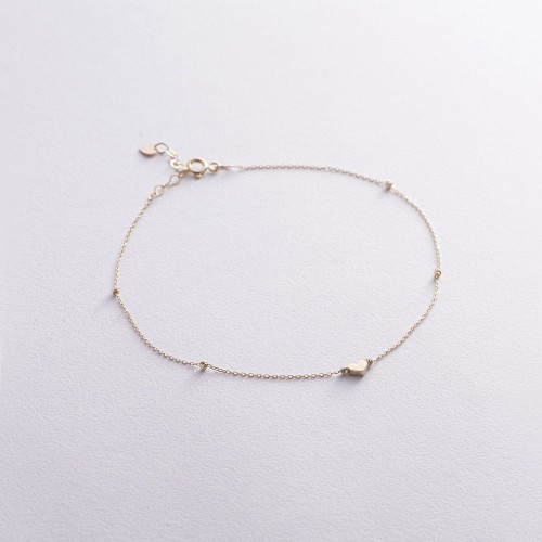 Браслет на ногу "Сердечко" у жовтому золоті б05327