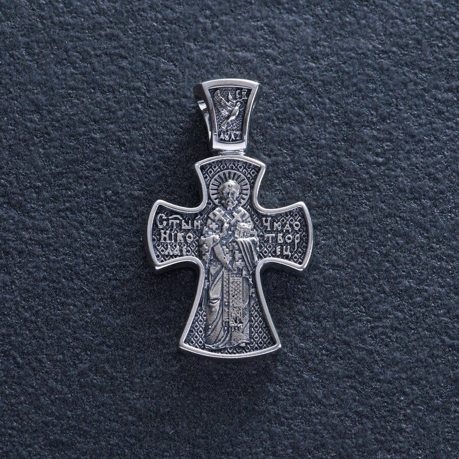 Серебряный крест (чернение)"Распятие. Николай Чудотворец" 132555