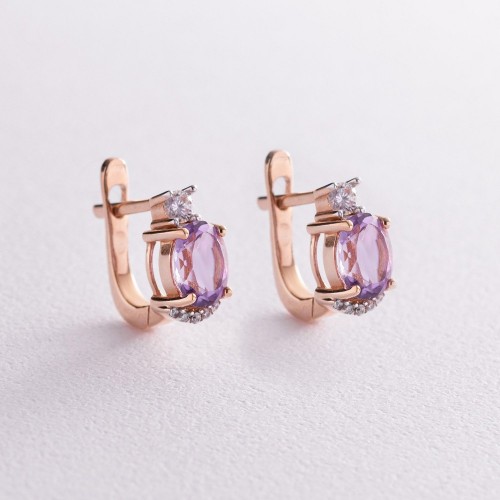 Золотые серьги (аметист, фианит) с04694