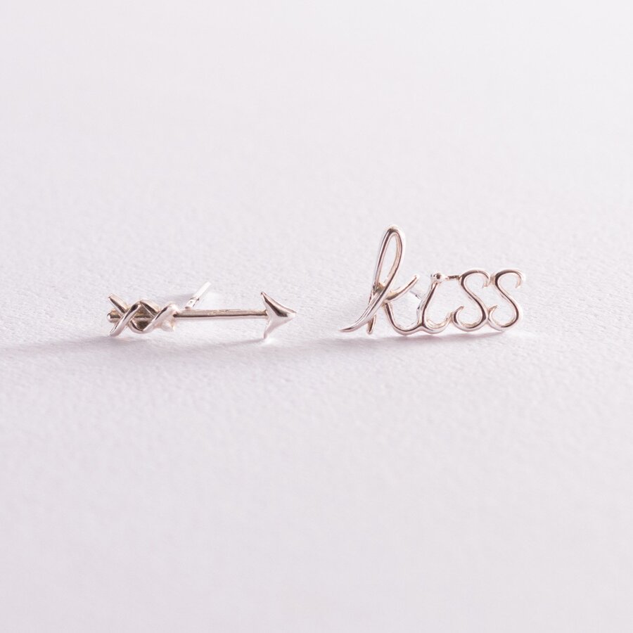 Серьги - пусеты "Kiss" в серебре 123064