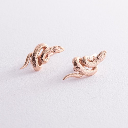 Золотые серьги "Змеи" (белые фианиты) с08470