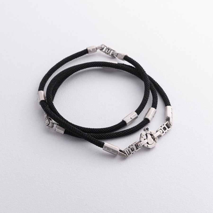 Ювелирный черный шнурок с фианитом 1451