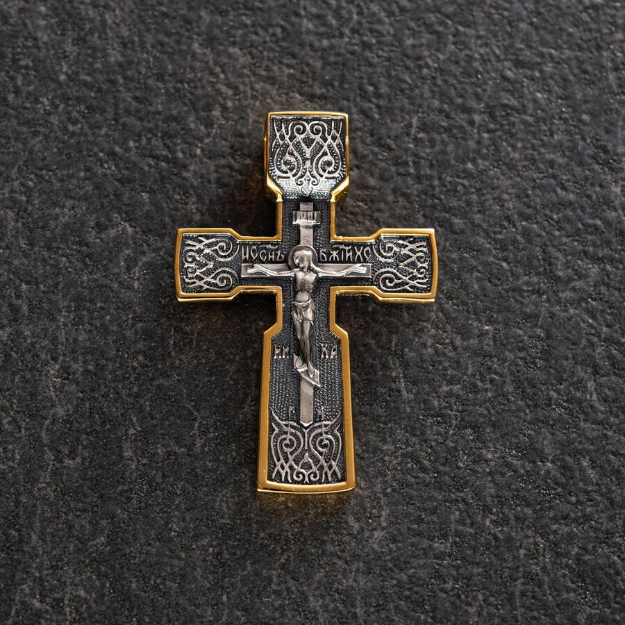 Серебряный крест "Распятие" с позолотой 132354