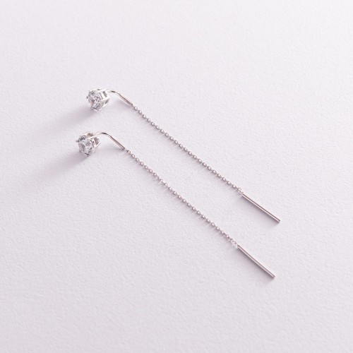 Золоті сережки - протяжки з фіанітами с07707