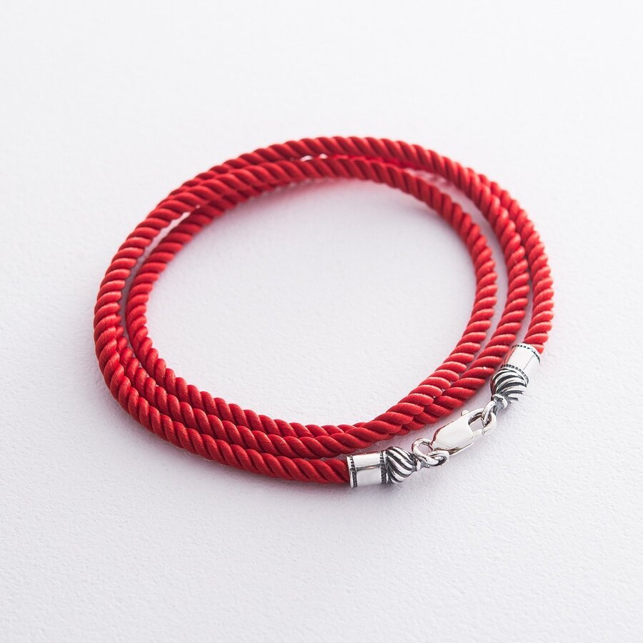 Шелковый красный шнурок с серебряной застежкой (3мм) 18426