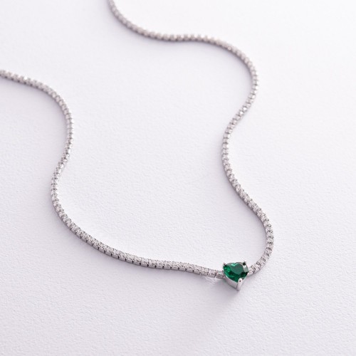 Срібне кольє - чокер "Сердечко" з фіанітами 181261