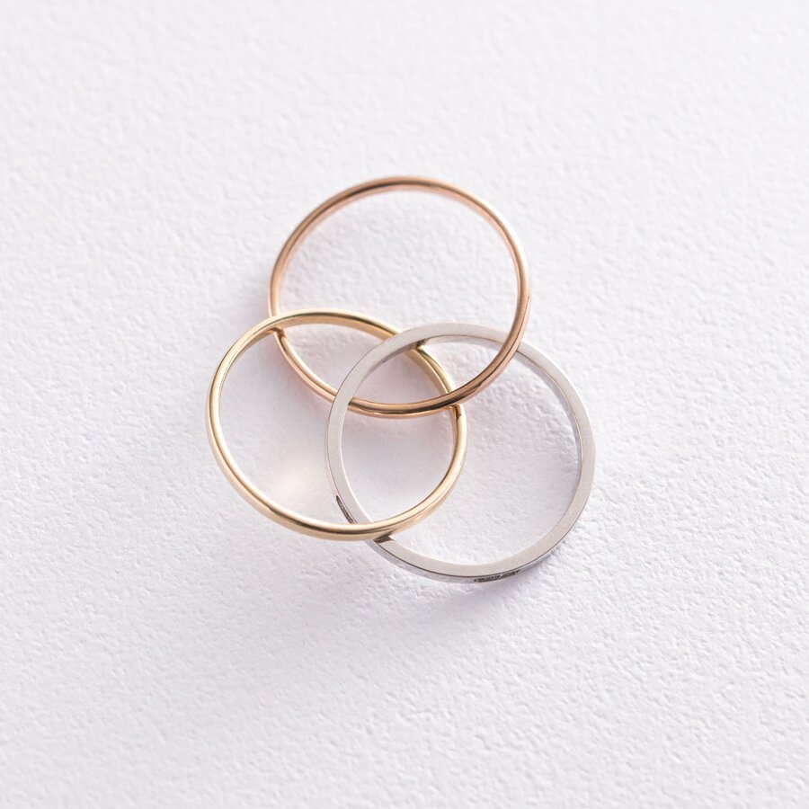 Кольцо из трех цветов золота с фианитами к06688