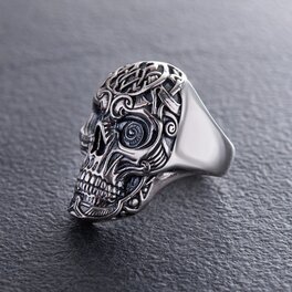Срібний чоловічий перстень з черепом (чорніння) 112190