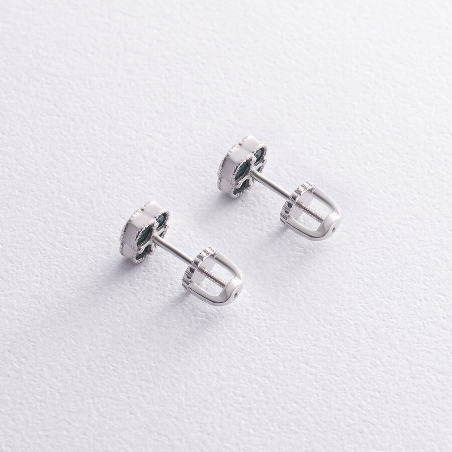 Срібні сережки - пусети "Клевер" з малахітом mini 123293