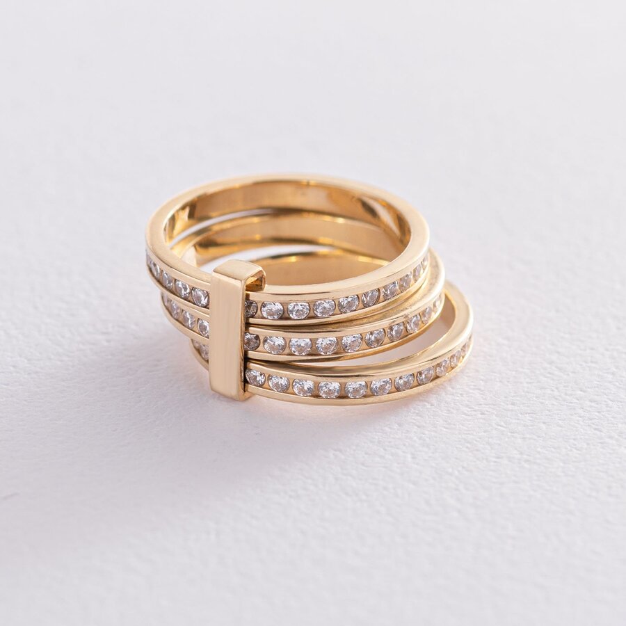 Золотое тройное кольцо (фианиты) к02644