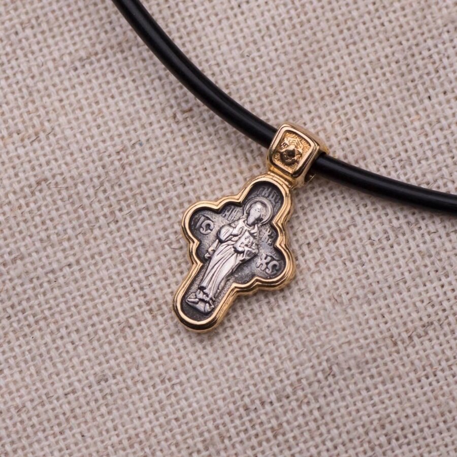 Серебряный крестик с позолотой "Господь вседержитель. Икона Божией Матери Семистрельная" 131453