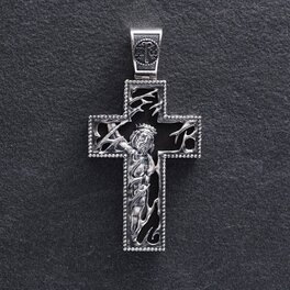 Чоловічий православний хрест "Розп'яття" з ебенового дерева та срібла 970