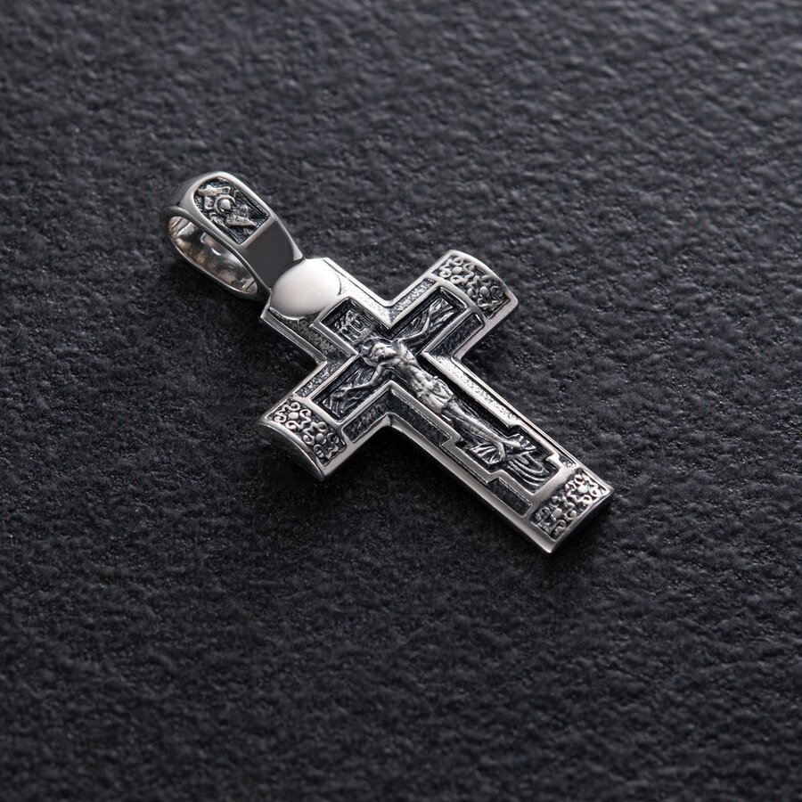 Серебряный крестик "Распятие. Молитва к Господу Иисусу Христу" (чернение) 131543