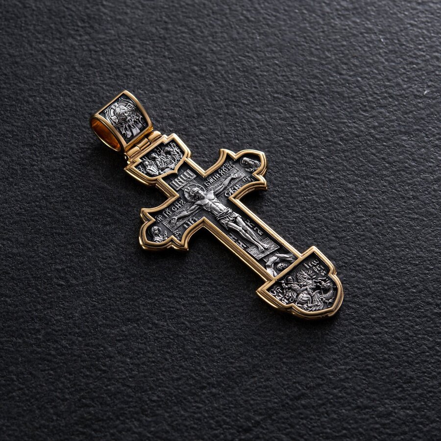 Серебряный православный крест (чернение, позолота) 132730