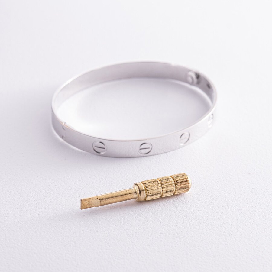 Жорсткий браслет "Love" з білого золота (0.6 см) б03336
