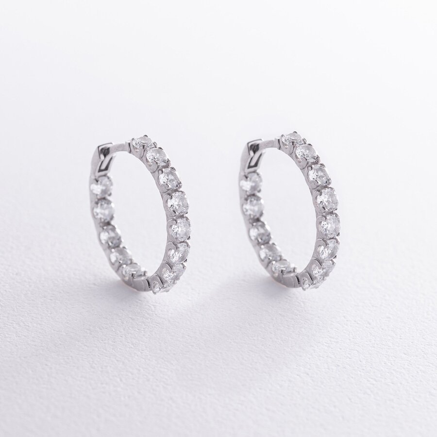 Срібні сережки - кільця з фіанітами 087610б