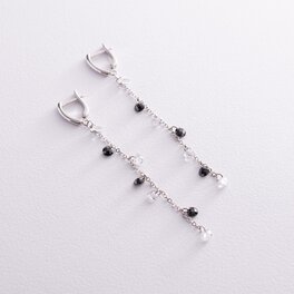 Срібні сережки з чорними та білими фіанітами 123286
