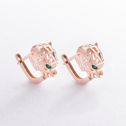 Золоті сережки "Пантери" з фіанітами с08493 Золоті сережки "Пантери" з фіанітами с08493