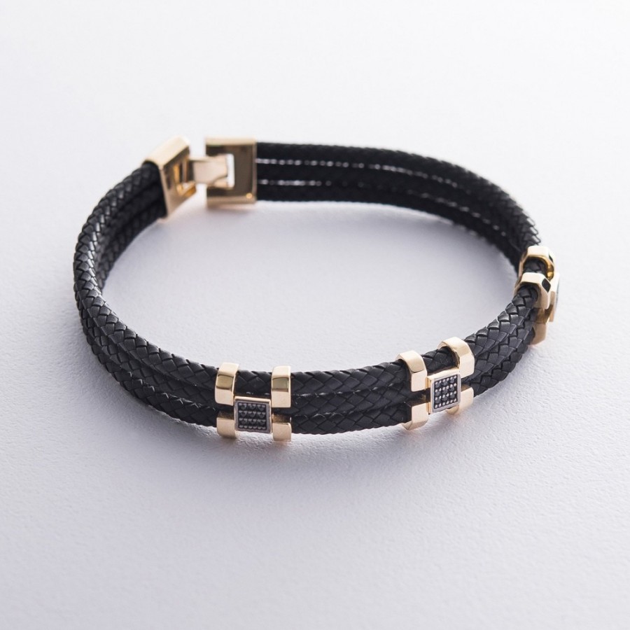 Мужской браслет с золотыми вставками и фианитами б02357