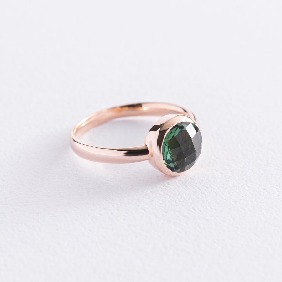 Золотое кольцо с зеленым фианитом к06836